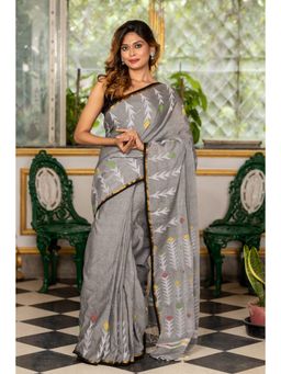 Maayavi - Women's Grey Megh Balika Handloom Saree with Unstitched Blouse