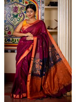 Maayavi - Women's Multi-Color Jamuni Handloom Saree with Unstitched Blouse