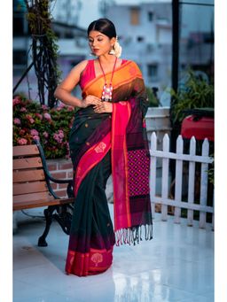 Maayavi - Women's Green Pallabi Handloom Saree with Unstitched Blouse