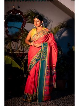 Maayavi - Women's Pink Godhuli Handloom Saree with Unstitched Blouse