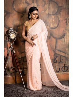Maayavi - Women's Peach Peachy Vibes Embellished Saree with Unstitched Blouse