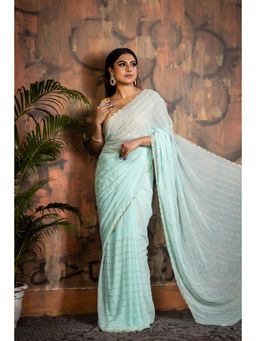 Maayavi - Women's Green Cool Sea Embellished Saree with Unstitched Blouse