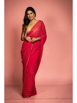 Maayavi - Women's Pink Raspberry Crush Embellished Saree with Unstitched Blouse