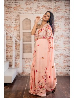 Maayavi - Women's Pink Lunasha Embroidered Saree with Unstitched Blouse