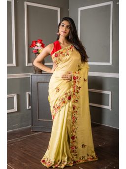 Maayavi - Women's Green Shriya Embroidered Saree with Unstitched Blouse