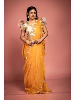 Maayavi - Women's Orange Kesariya Embellished Saree with Unstitched Blouse