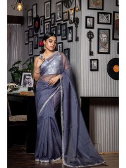 Maayavi - Women's Grey Misty Embellished Saree with Unstitched Blouse