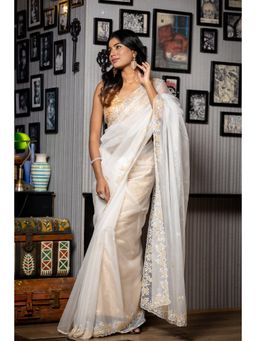 Maayavi - Women's White Lumi Embellished Saree with Unstitched Blouse