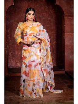 Maayavi - Women's White Rangmanch Embellished Saree with Unstitched Blouse