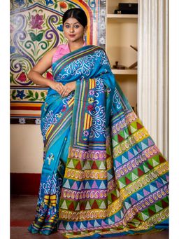 Maayavi - Women's Blue Ashima Embroidered Saree with Unstitched Blouse