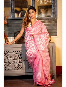 Maayavi - Women's Pink Malini Embroidered Saree with Unstitched Blouse