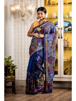Maayavi - Women's Navy Blue Sucharita Embroidered Saree with Unstitched Blouse