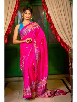 Maayavi - Women's Pink Kalyani Embroidered Saree with Unstitched Blouse