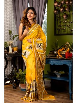 Maayavi - Women's Yellow Boron Embroidered Saree with Unstitched Blouse