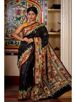 Maayavi - Women's Black Krishna Kali Embroidered Saree with Unstitched Blouse