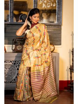 Maayavi - Women's Beige Haimanti Embroidered Saree with Unstitched Blouse