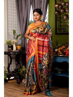 Maayavi - Women's Multi-Color Nirupama Embroidered Saree with Unstitched Blouse