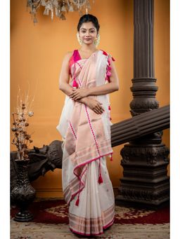 Maayavi - Women's Off White Dhrubotara Handloom Saree with Unstitched Blouse