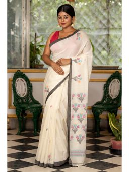 Maayavi - Women's Off White Tuhina Handloom Saree with Unstitched Blouse