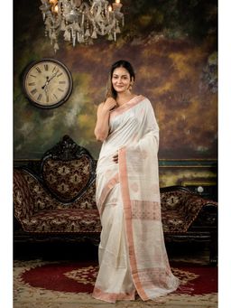 Maayavi - Women's Off White Soumi Handloom Saree with Unstitched Blouse