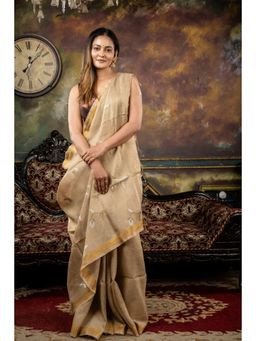 Maayavi - Women's Beige Swarna Lata Handloom Saree with Unstitched Blouse