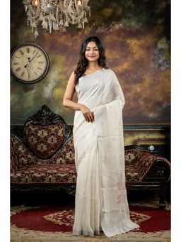 Maayavi - Women's Off White Shweta Handloom Saree with Unstitched Blouse