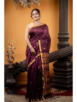 Maayavi - Women's Wine Chaitali Handloom Saree with Unstitched Blouse