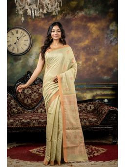 Maayavi - Women's Green Giribala Handloom Saree with Unstitched Blouse