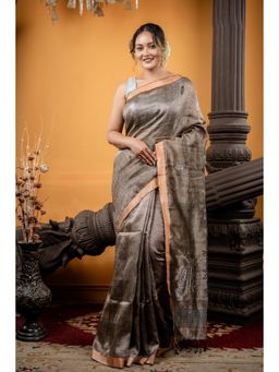 Maayavi - Women's Charcoal Damini Handloom Saree with Unstitched Blouse