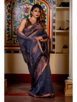 Maayavi - Women's Navy Blue Indrani Handloom Saree with Unstitched Blouse