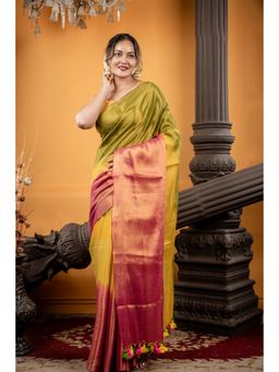 Maayavi - Women's Multi-Color Aahiri Handloom Saree with Unstitched Blouse