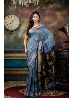 Maayavi - Women's Grey Dhumketu Handloom Saree with Unstitched Blouse