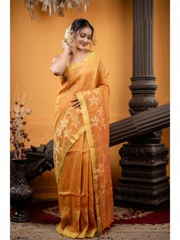 Maayavi - Women's Orange Agni Mitra Handloom Saree with Unstitched Blouse