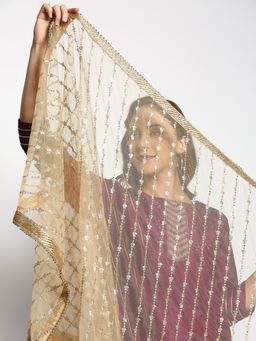 Dupatta Bazaar - Women's Embroidered Gold Net Dupatta