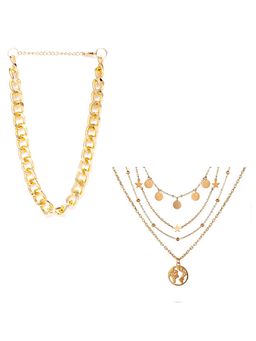 Jewels Galaxy - Jewellery For Women Gold-Plated Layered Necklace (Set of 2)