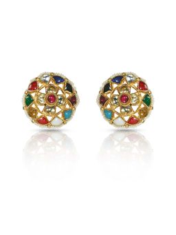 TIZORA - Navratna Pachi Kundan Ear Tops
