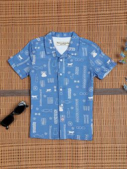 The Lion and the Fish - Boys Blue Hawaiian Graphic Printed Shirt