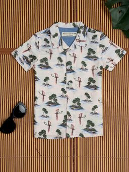 The Lion and the Fish - Boys Off White Animal Printed Shirt