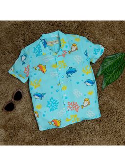 The Lion and the Fish - Boys Aqua Dolphine Animal Printed Shirt
