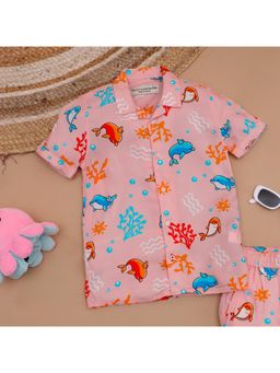 The Lion and the Fish - Boys Pink Dolphine Animal Printed Shirt