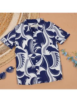 The Lion and the Fish - Boys Blue Japanese Printed Shirt