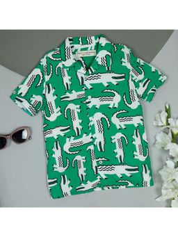 The Lion and the Fish - Boys Green Crocodile Printed Shirt