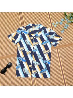 The Lion and the Fish - Boys Navy Blue Car Printed Shirt