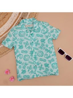 The Lion and the Fish - Boys African Printed Shirt Jade Green