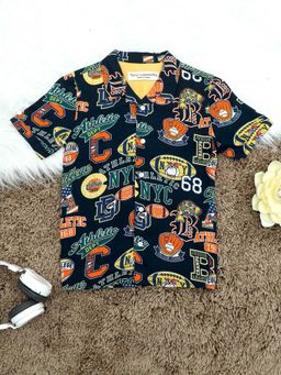 The Lion and the Fish - Boys Navy Blue Sports Print Shirt