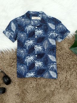 The Lion and the Fish - Boys Blue Tree Print Shirt