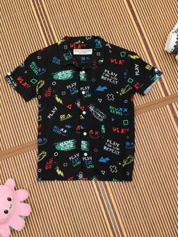 The Lion and the Fish - Boys Black Game Print Shirt