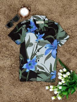 The Lion and the Fish - Boys Green Floral Print Shirt Blossom