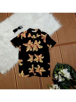 The Lion and the Fish - Boys Black Floral Print Shirt