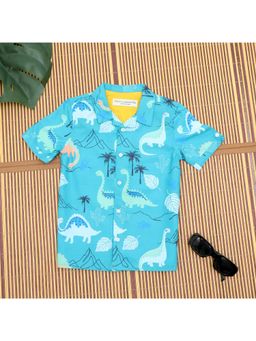 The Lion and the Fish - Turquoise Dinosaur Print Shirt